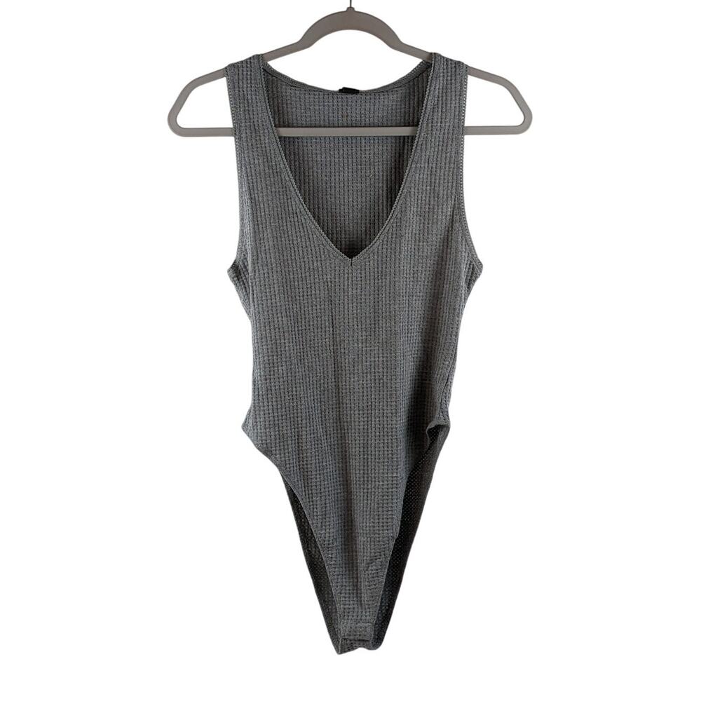 Wild Fable Bodysuit Waffle Tank Heather Gray S Snap‎ Scallop Accent Casual Layer